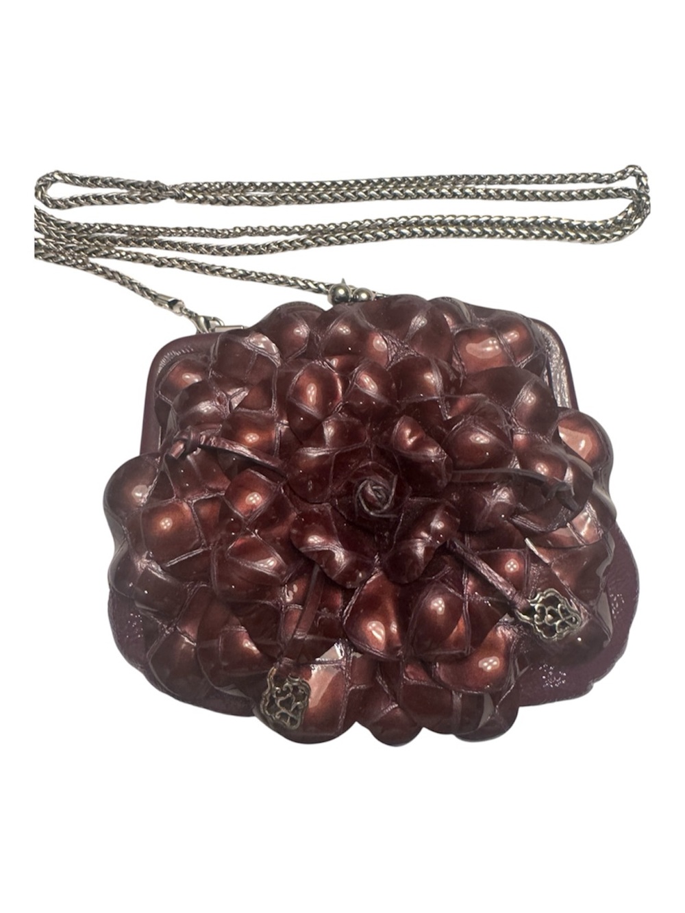 Brighton Roselie 3D Flower Patent Leather Coin Purse Crossbody Bag Plum